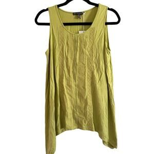 ADRIANNA PAPELL Tarragon Green Sleeveless Embroidered Sharkbite Hem - Sz 6 - NWT